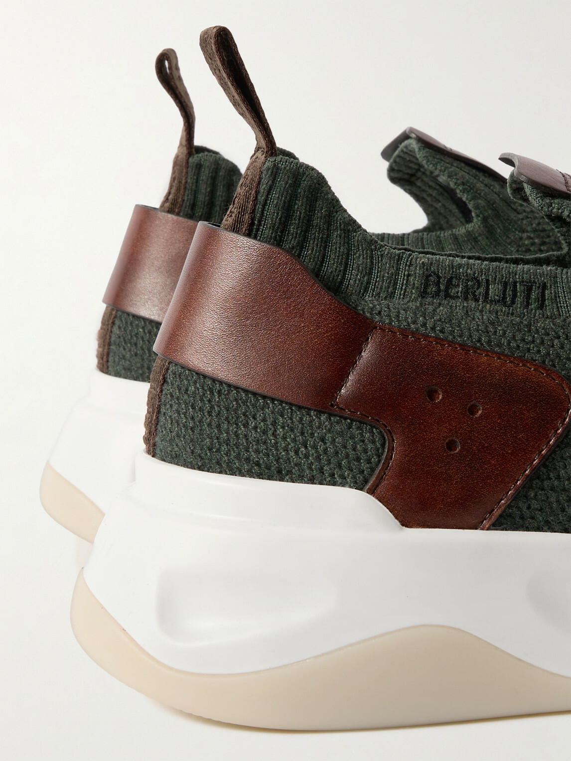 Berluti - Shadow Leather-Trimmed Stretch-Knit Sneakers - Green
