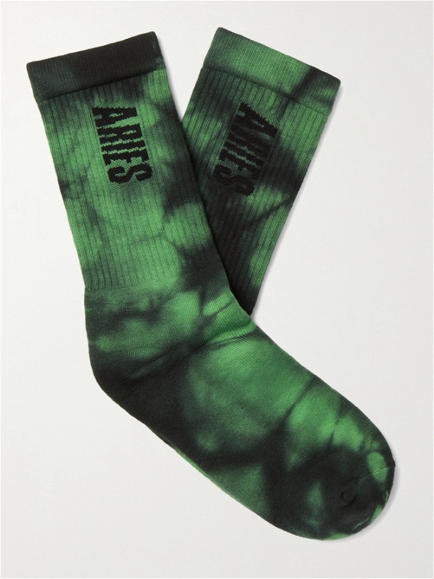 Photo: ARIES - Logo-Intarsia Tie-Dye Cotton-Blend Socks - Green
