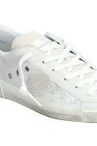 Philippe Model Prsx Low Sneakers In Silver Suede And Leather