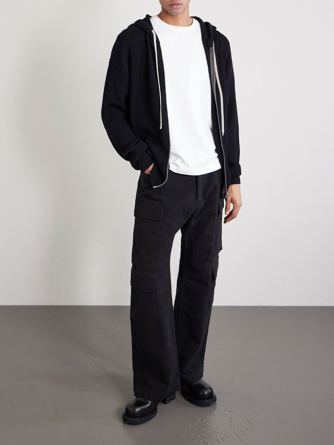 Rick Owens - Ribbed Virgin Wool Zip-Up Hoodie - Black