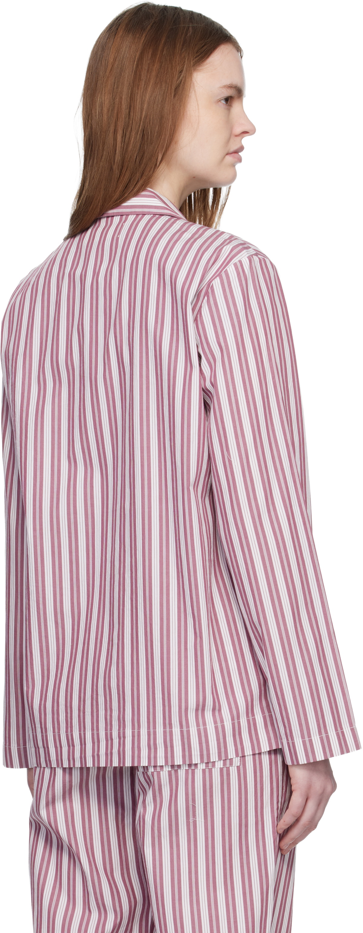 Tekla Pink & Off-White Poplin Long-Sleeved Pyjama Shirt
