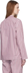 Tekla Pink & Off-White Poplin Long-Sleeved Pyjama Shirt