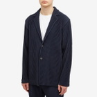 Homme Plissé Issey Miyake Men's Pleated Single Breasted Jacket in Navy