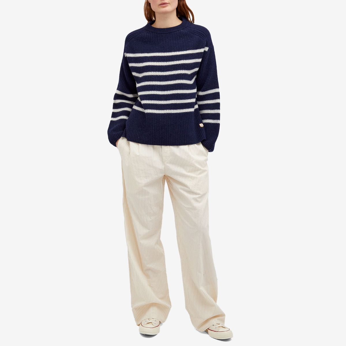 Armor-Lux Women's Long Sleeve Pull ML Heritage Knit in Seal/Natural
