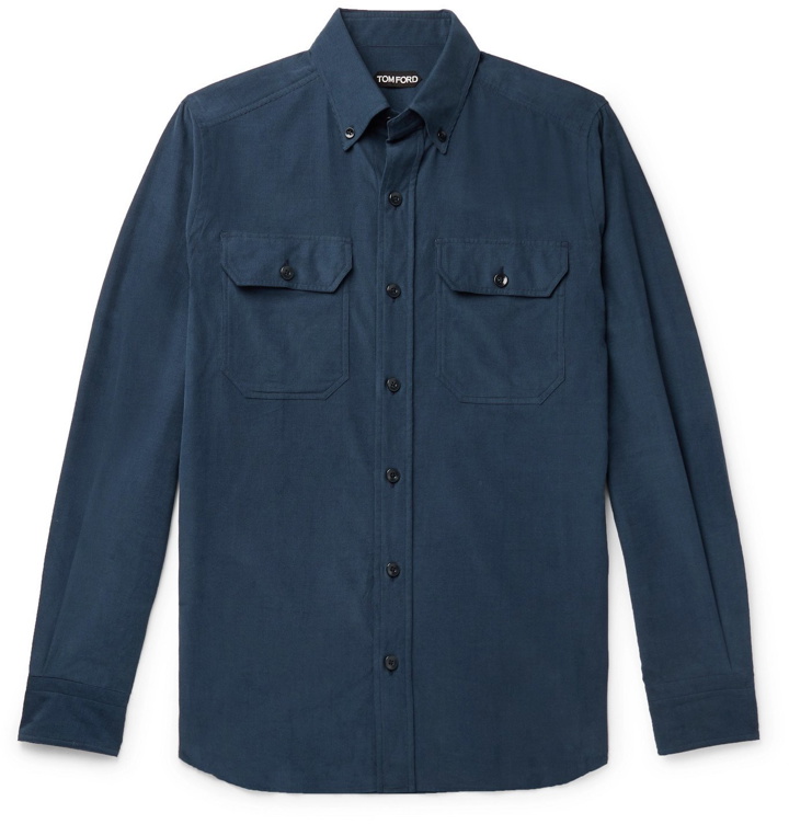 Photo: TOM FORD - Slim-Fit Button-Down Collar Cotton-Needlecord Shirt - Blue