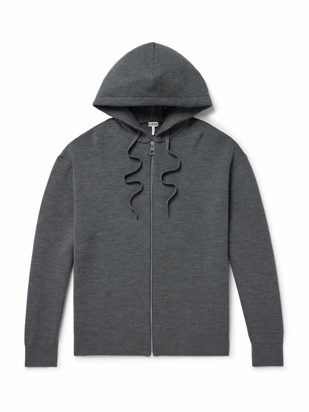 Photo: LOEWE - Logo-Embossed Wool-Blend Zip-Up Hoodie - Gray