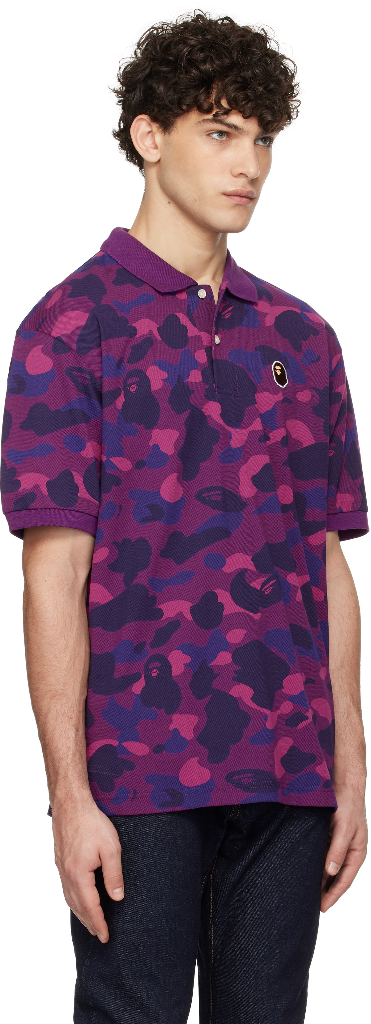 A BATHING APE BAPE PURPLE CAMO ポロシャツ　シャツ BAPE Purple Color Camo Large Ape Head Polo A Bathing Ape