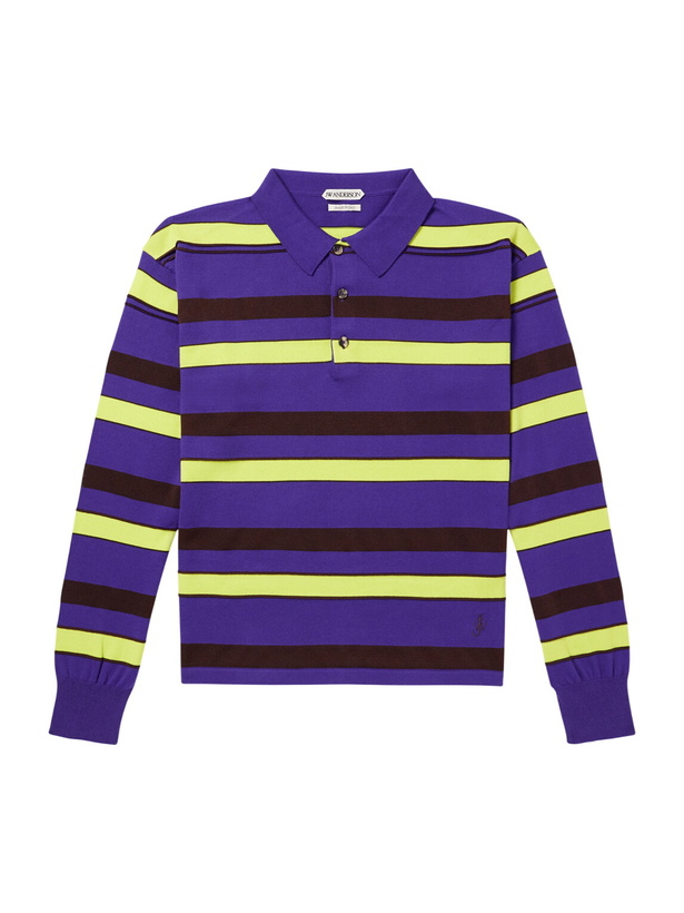 Photo: JW Anderson - Rugby Striped Cotton-Blend Polo Shirt - Purple