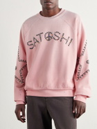 Satoshi Nakamoto - Distressed Studded Cotton-Jersey Sweatshirt - Pink