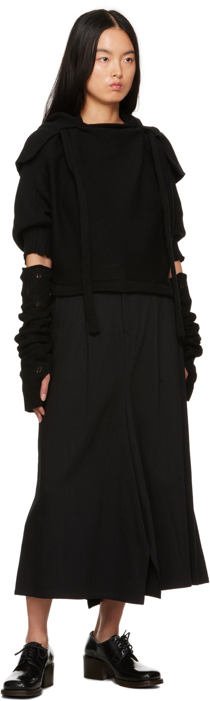 Yohji Yamamoto Black Slit Denim Midi Skirt