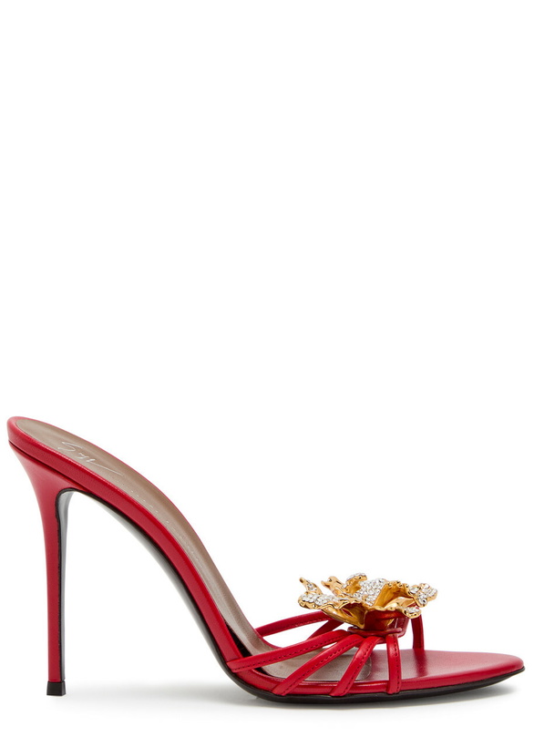 Photo: Giuseppe Zanotti Clandestino 105 Embellished Leather Sandals Red