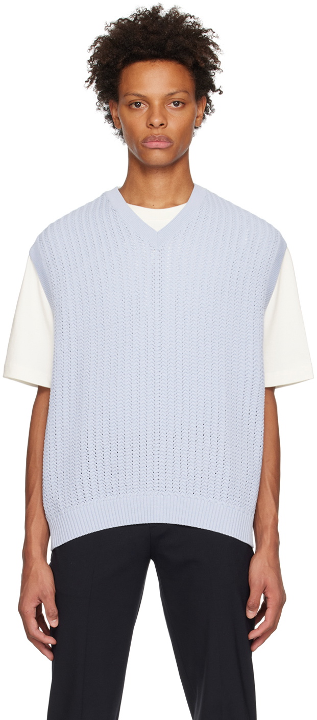 Solid Homme Blue V-Neck Vest