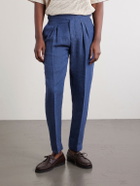 Mr P. - Steve Tapered Pleated Herringbone Linen Trousers - Blue