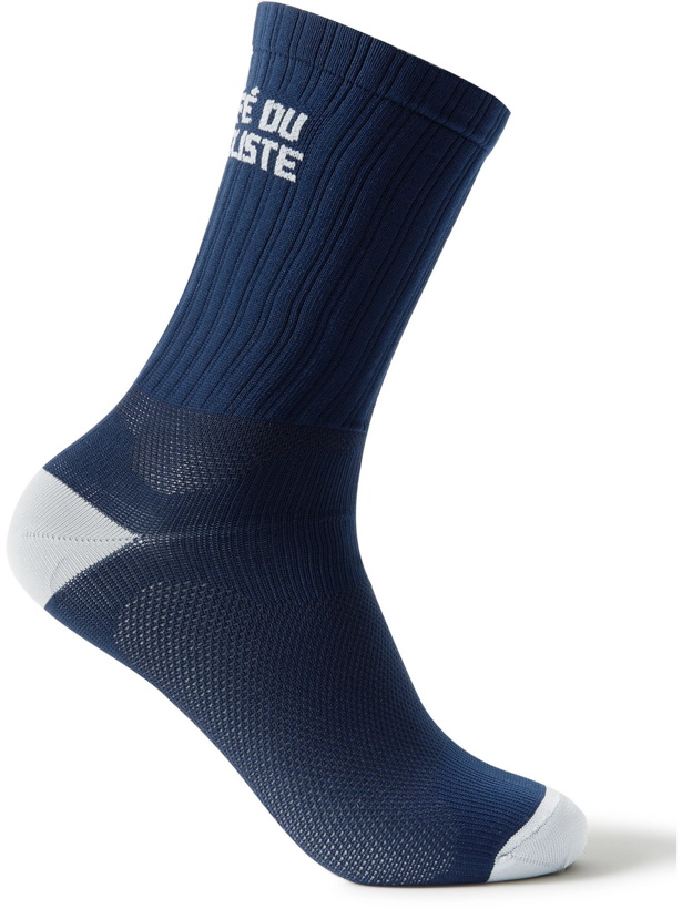 Photo: CAFE DU CYCLISTE - Logo-Jacquard Cycling Socks - Blue