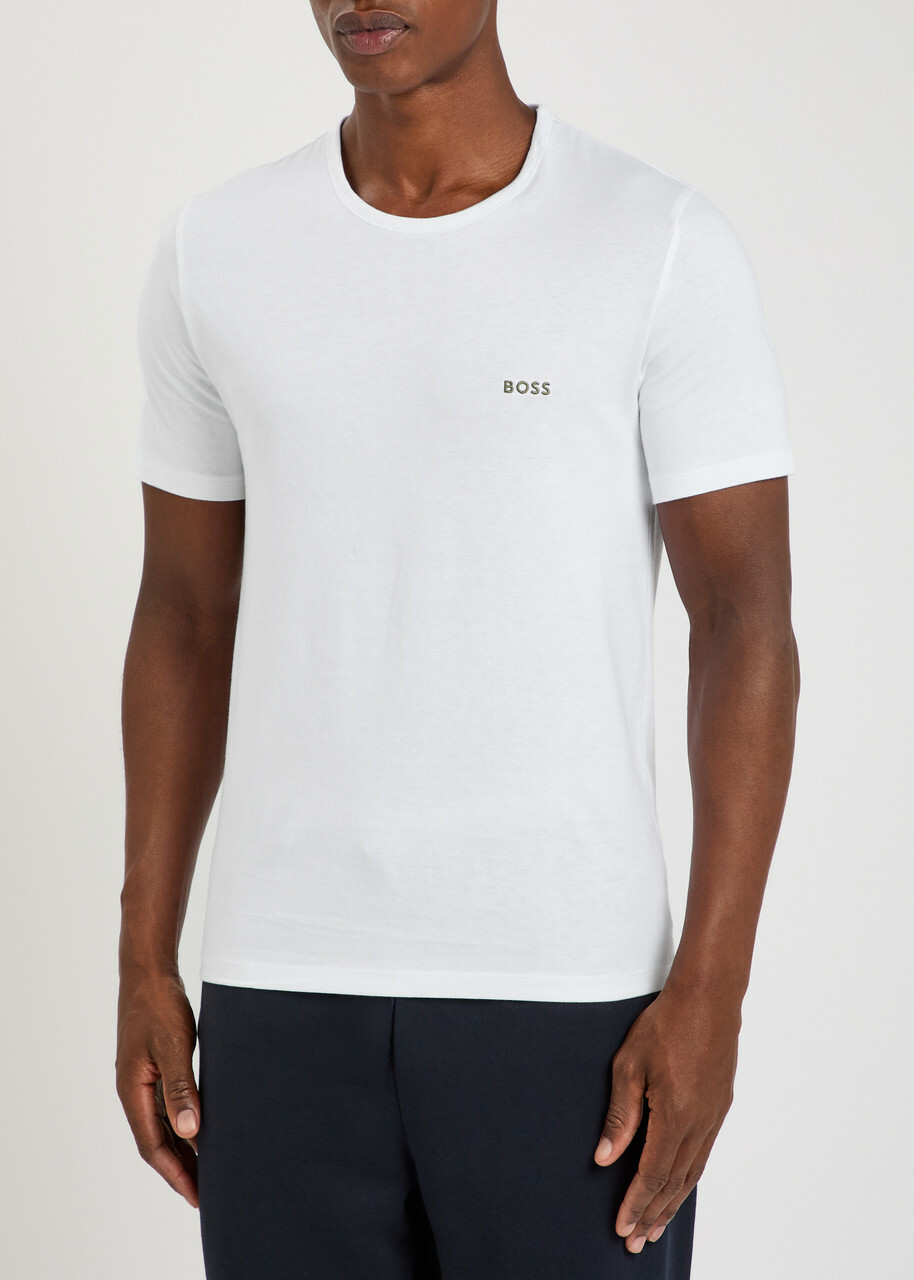 Boss Logo-embroidered Cotton T-shirt set of Three Green