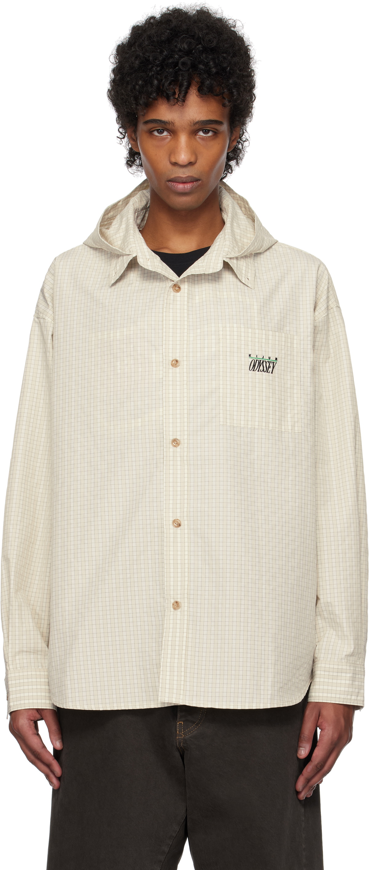 Kijun Off-White Check Hoodie Shirt