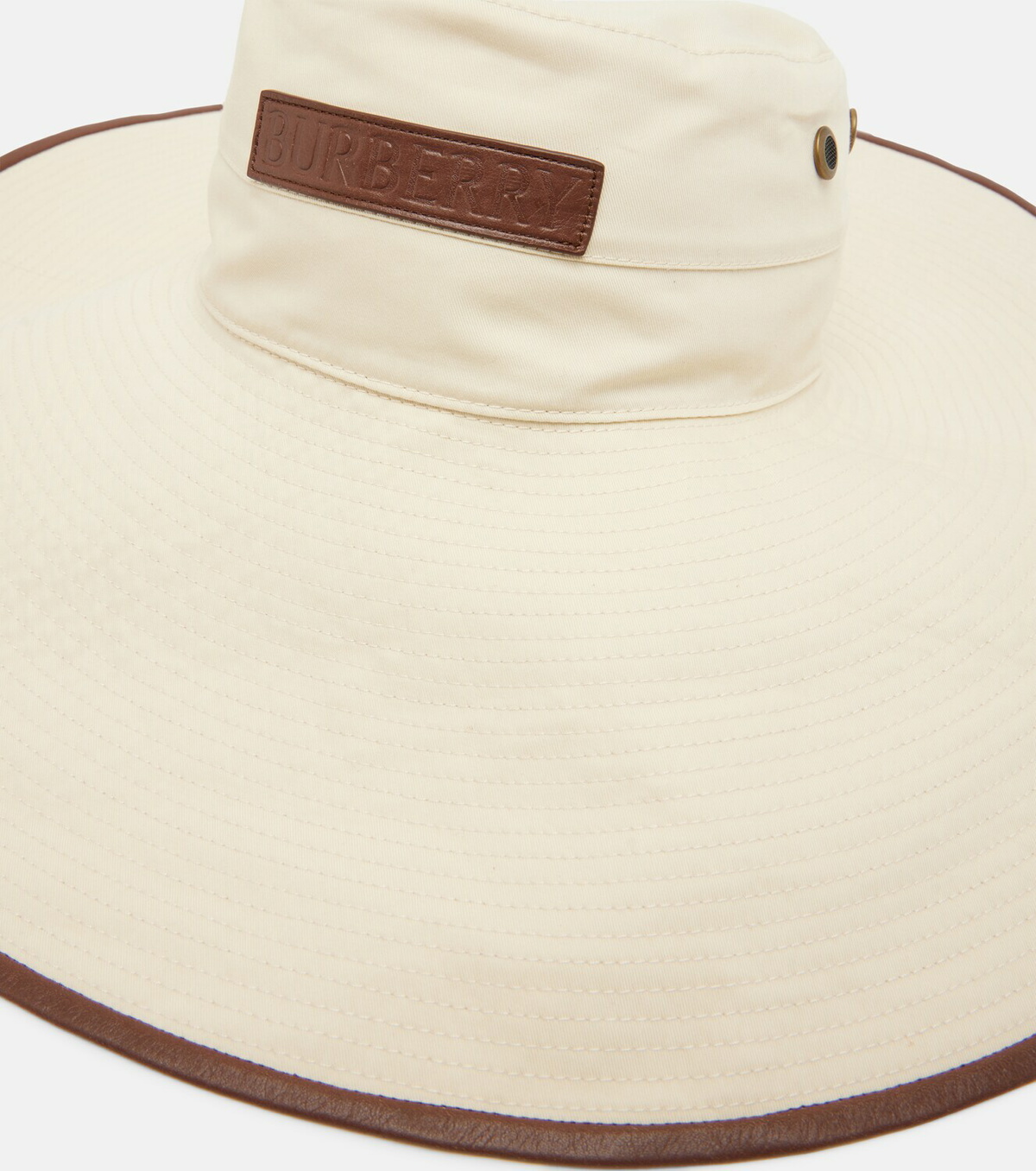 Burberry Leather-trimmed cotton-blend sun hat
