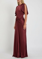 Victoria Beckham Gathered Satin-crepe Midi Dress Dark Red