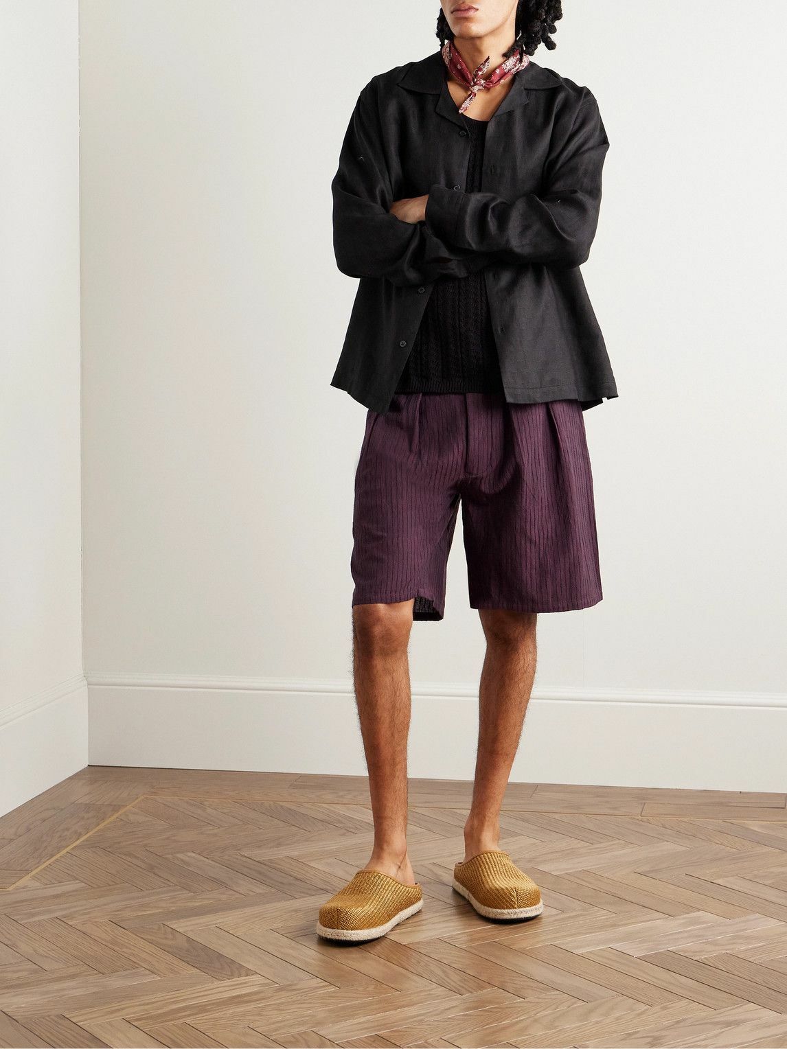 SMR Days - Mastella Straight-Leg Embroidered Cotton Shorts - Purple