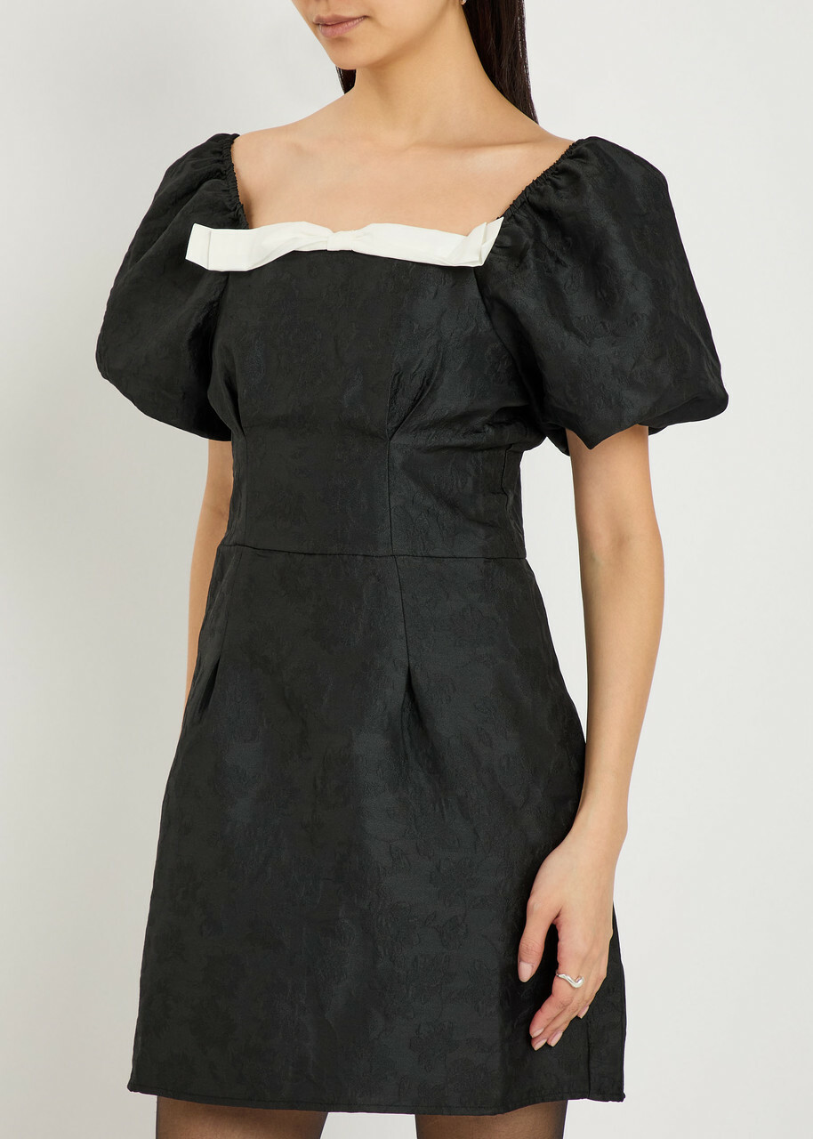 Sister Jane Cocktail Floral-jacquard Woven Mini Dress Black And White