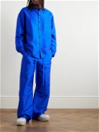 AIREI - Straight-Leg Slub Silk Drawstring Trousers - Blue