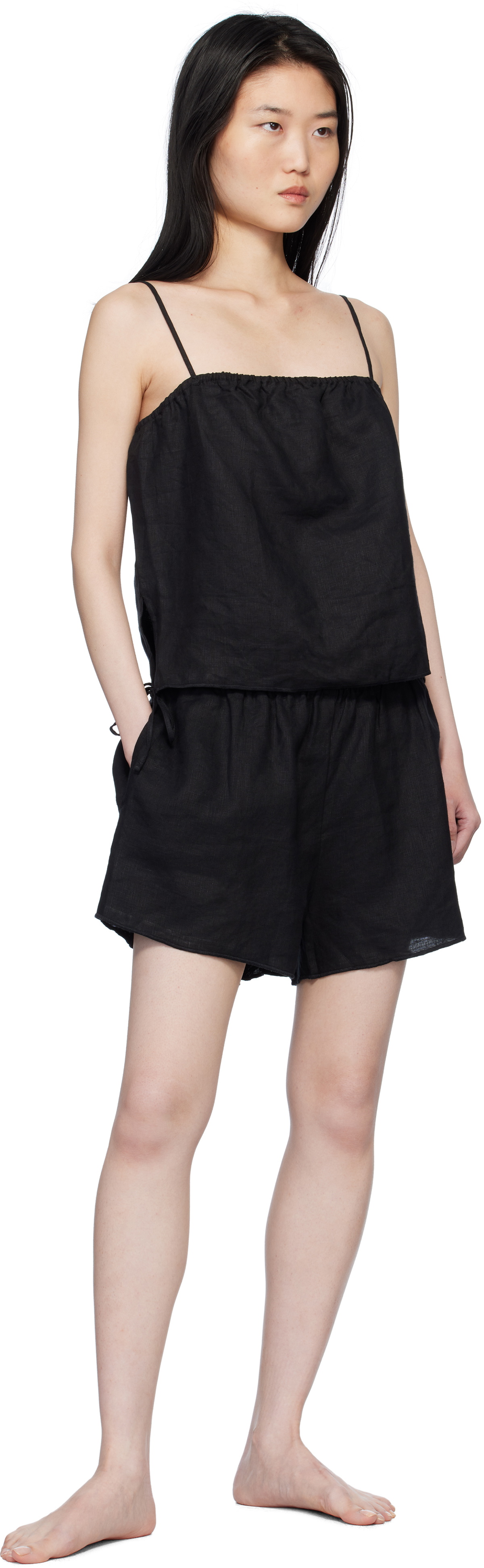Deiji Studios Black Babylock Linen Pyjama Set