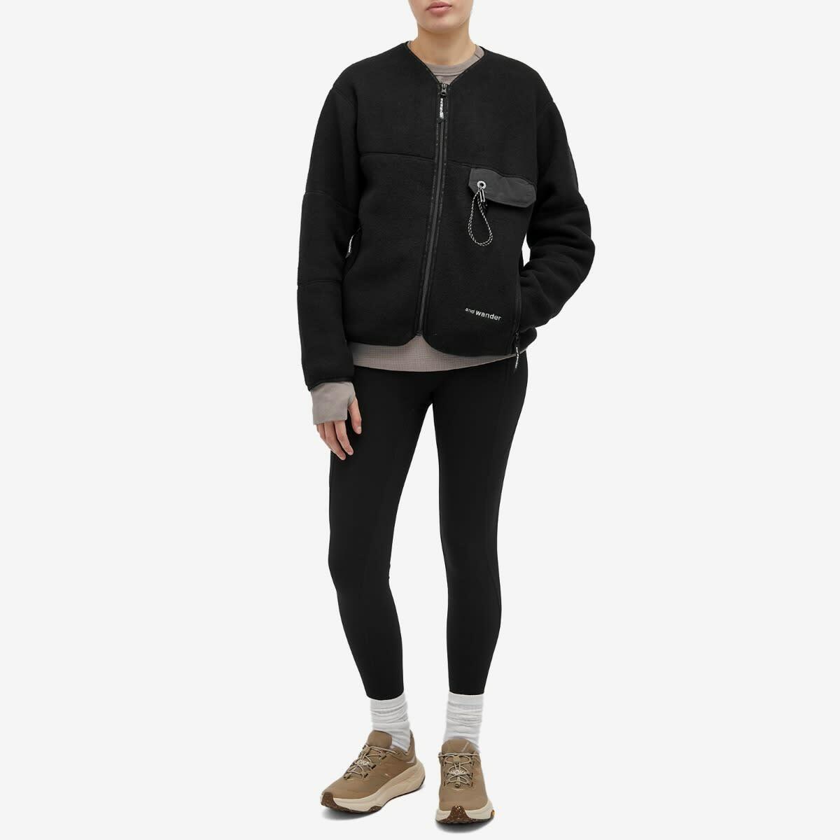 and wander Wool Fleece Cardigan in Black
