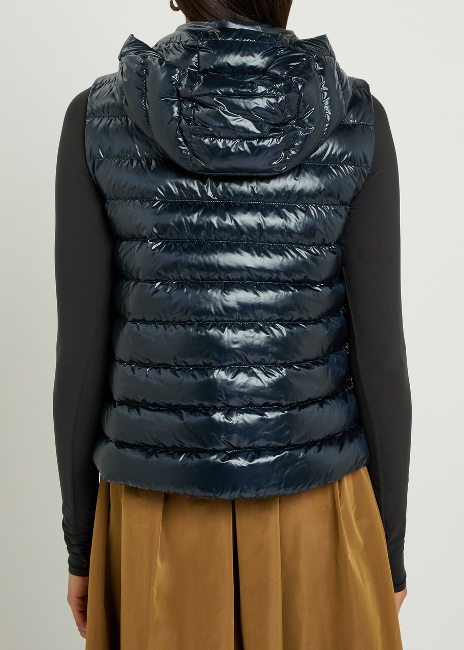 Herno Padded Hooded Glossed Shell Gilet Blue