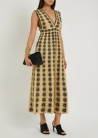 LA Double J Caper Floral-intarsia Knit Midi Dress Multicoloured