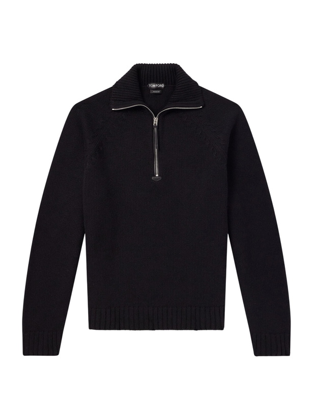 Photo: TOM FORD - Wool and Cashmere-Blend Half-Zip Sweater - Black
