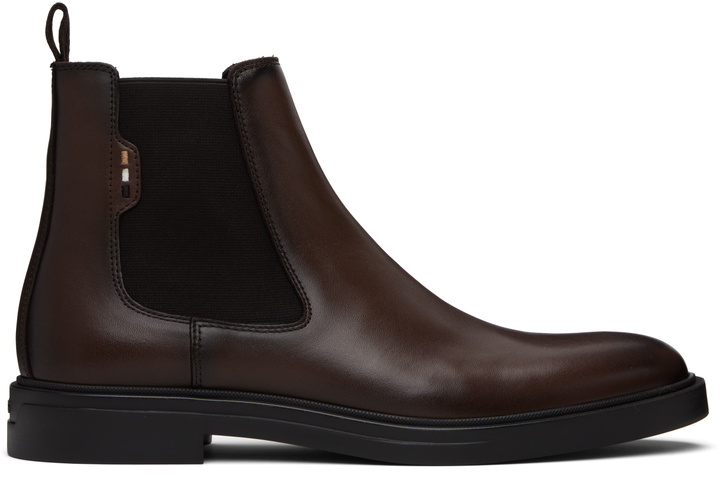 Photo: BOSS Brown Signature Stripe Leather Chelsea Boots