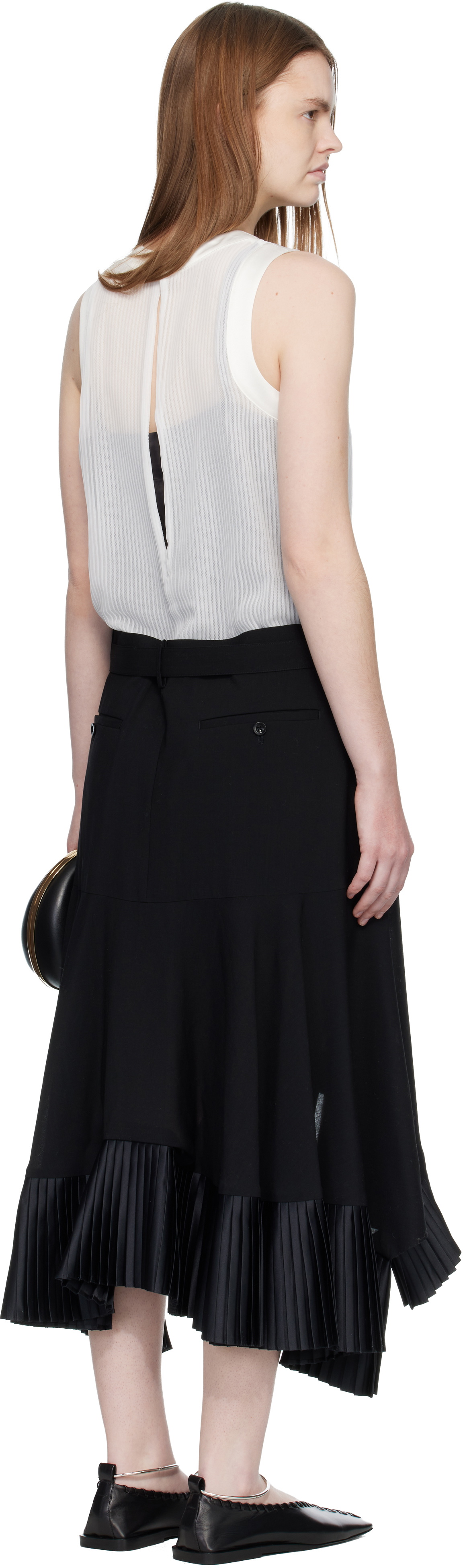 sacai Black & Off-White Suiting Satin Midi Dress