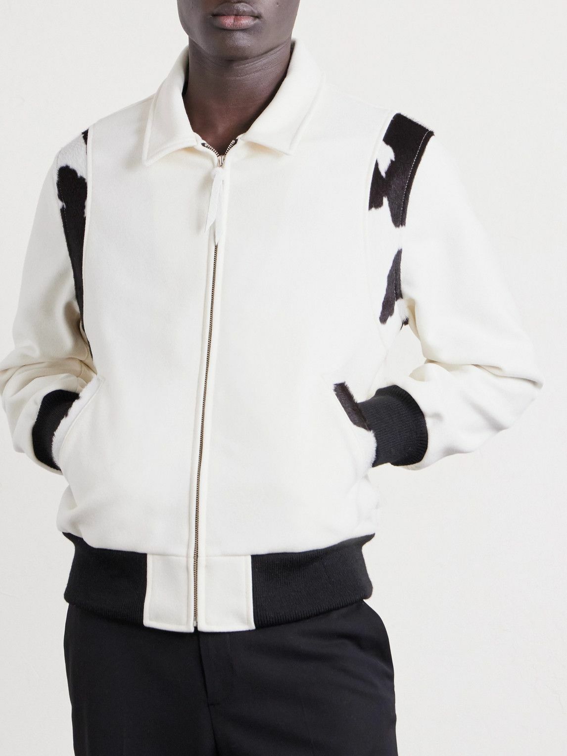 Golden Bear - The Hayes Cow-Print Wool-Blend Varsity Jacket - White