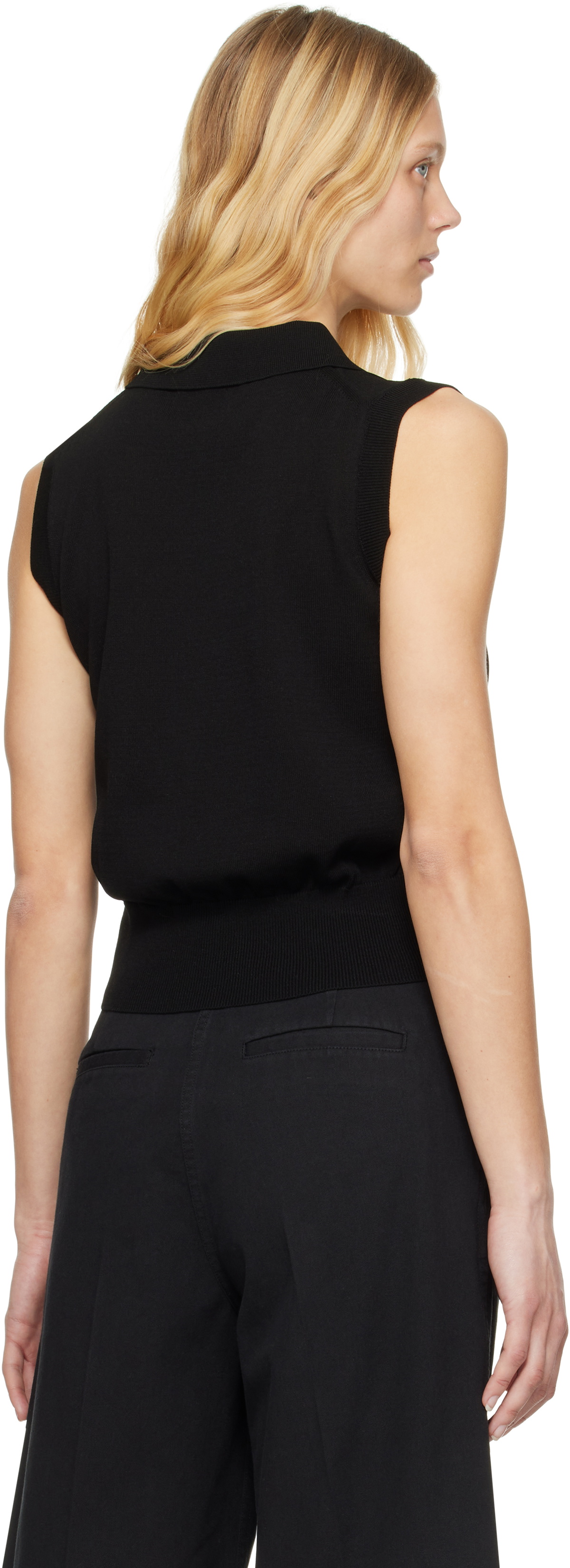 Nothing Written Black Knit Sleeveless Polo