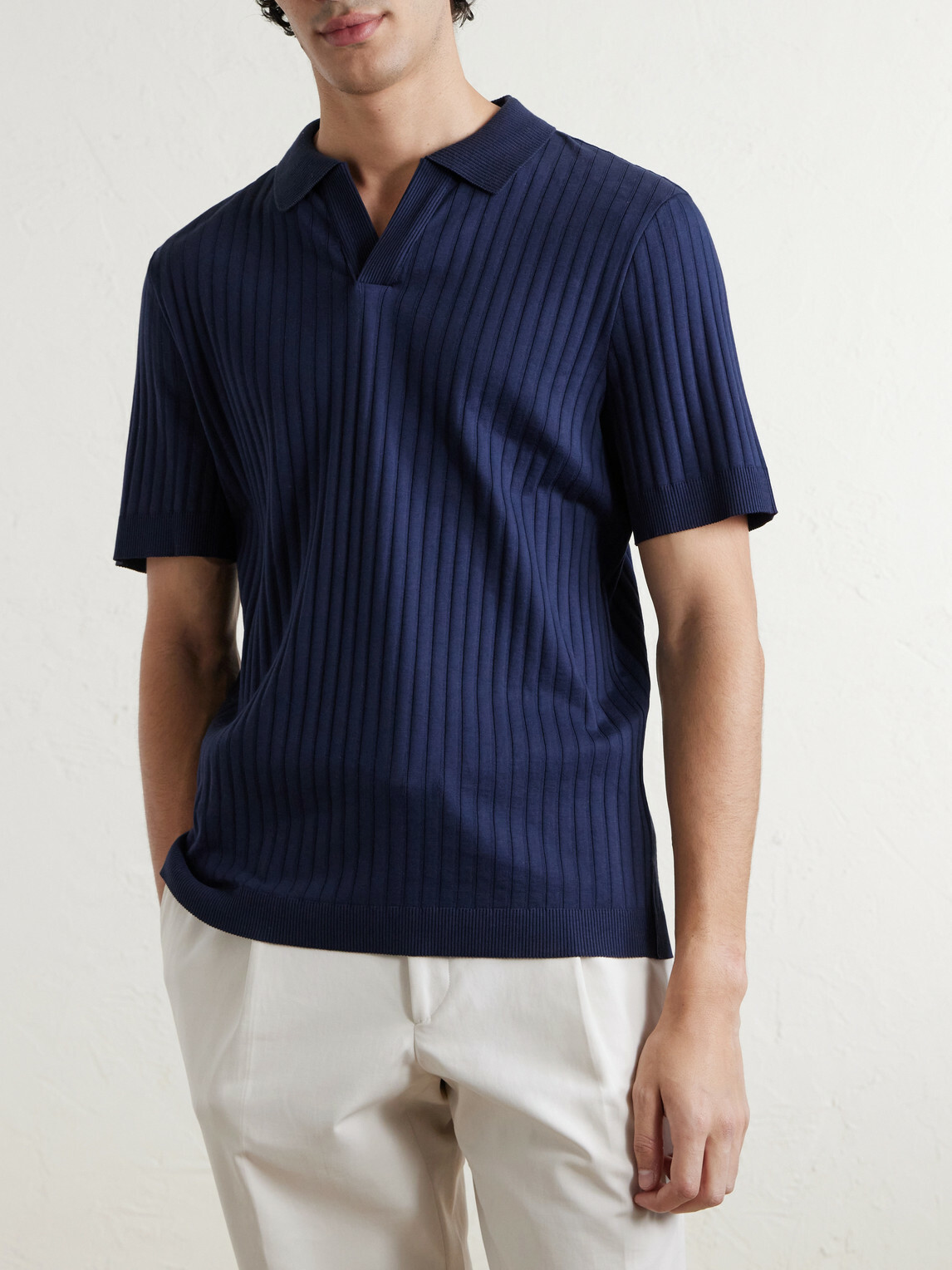 Mr P. - Organic Cotton Jacquard Polo Shirt - Blue