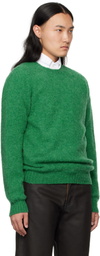 Drake's Green Brushed Shetland Crew Neck Sweater