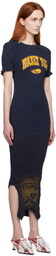 Conner Ives Navy Reconstituted Midi Dress