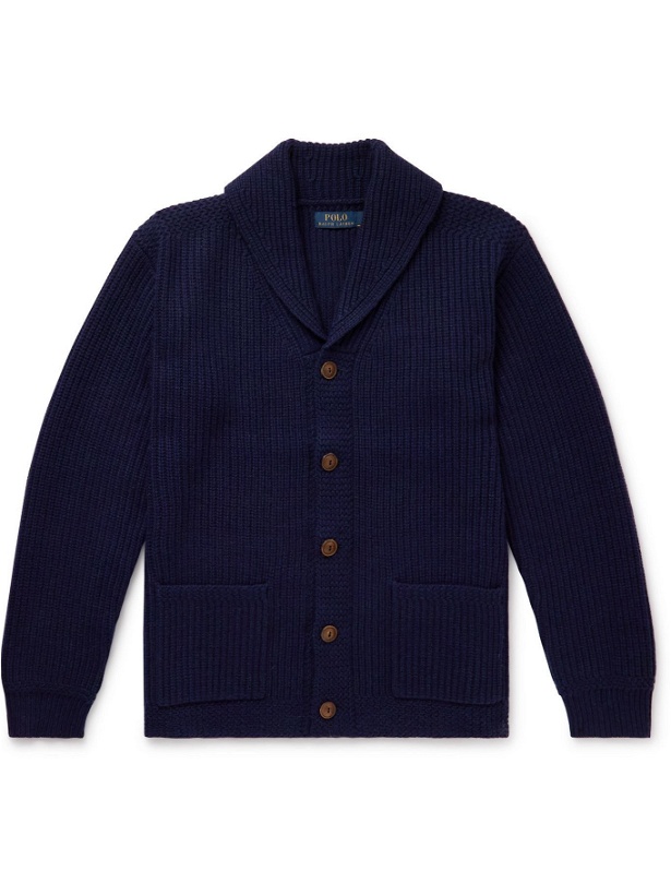Photo: Polo Ralph Lauren - Shawl-Collar Ribbed Wool and Cashmere-Blend Cardigan - Blue