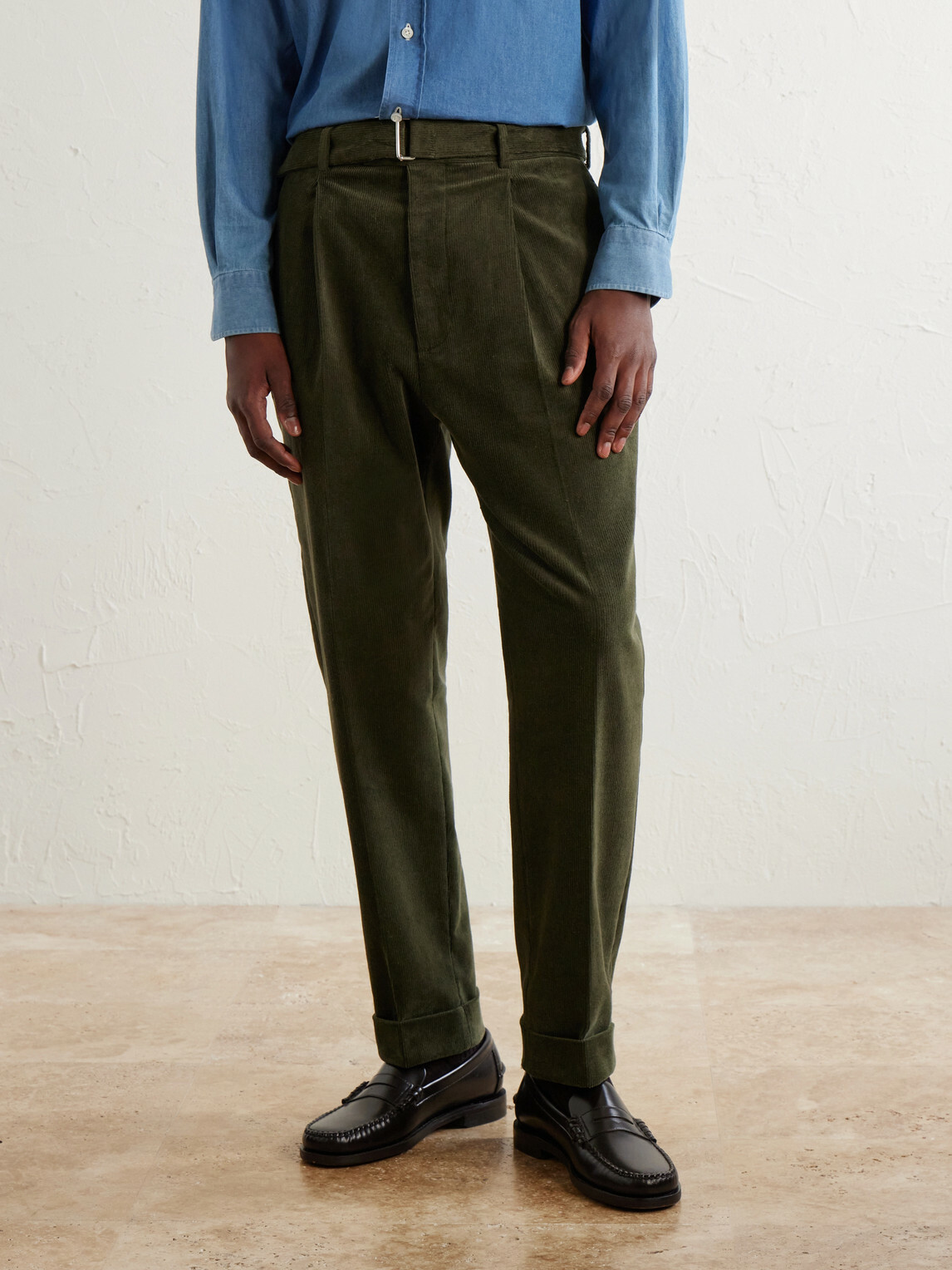 Officine Générale - Hugo Straight-Leg Cotton-Blend Corduroy Trousers - Green