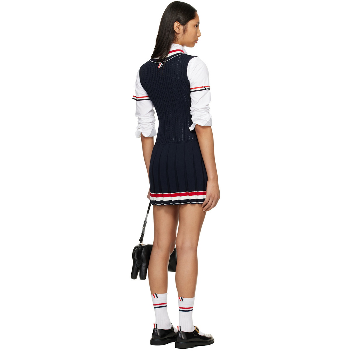 Thom Browne Navy Cricket RWB Stripe Baby Ladder Cable Minidress