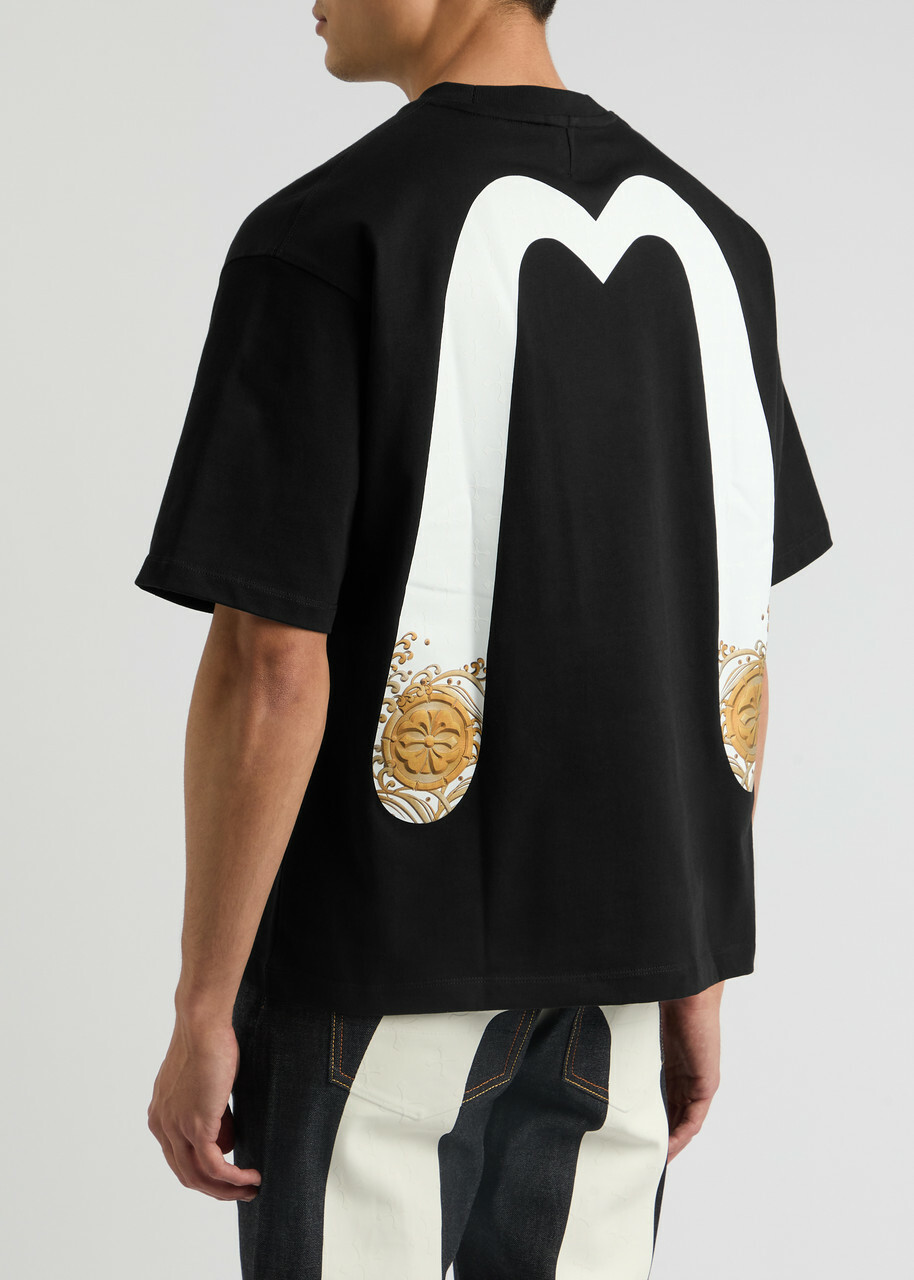 Evisu Daicock and Kamon Printed Cotton T-shirt Black