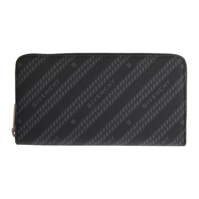 Photo: Givenchy Black and Grey Diagonal Logo Bifold Continental Wallet