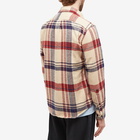 Portuguese Flannel Men's Coachella Check 2 Pocket Overshirt in Beige/Red/Navy