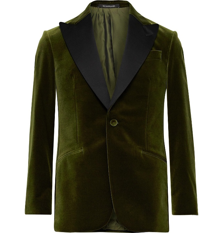 Photo: RICHARD JAMES - Slim-Fit Satin-Trimmed Cotton-Velvet Tuxedo Jacket - Green
