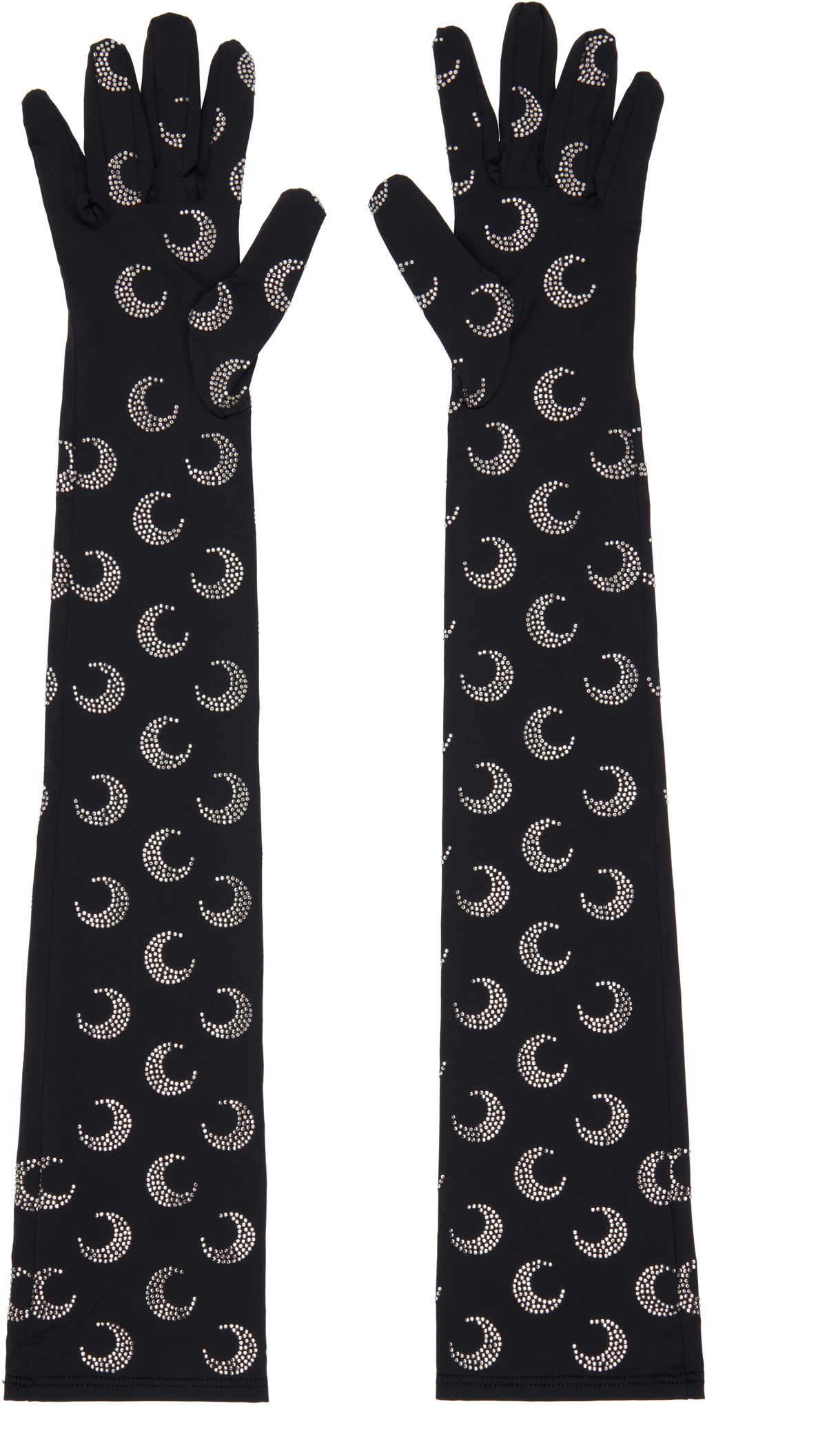 Marine Serre Black Recycled Moon Strass Jersey Long Gloves