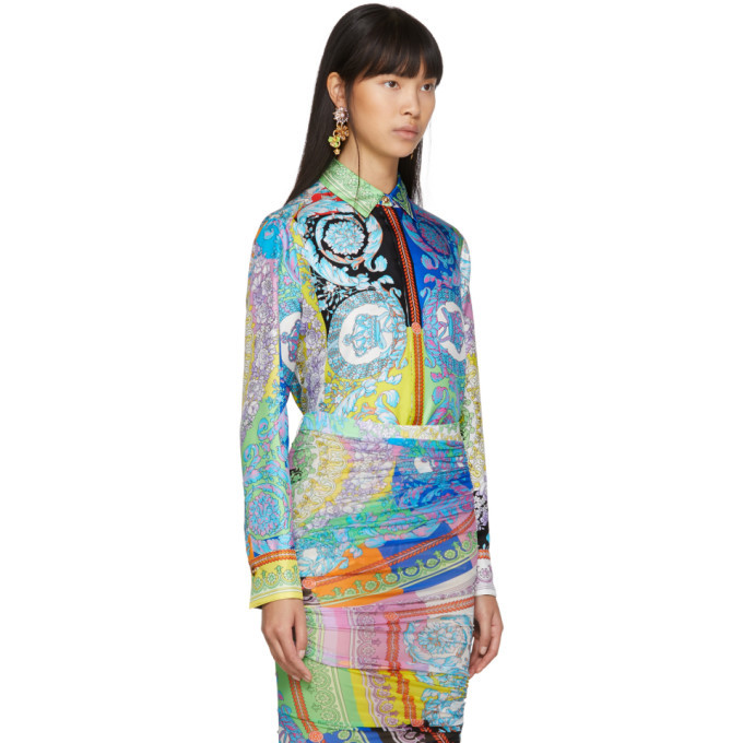 dress shirt versace Printed Silk Twill Slim Shirt Black,Gray