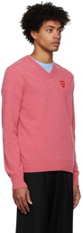 COMME des GARÇONS PLAY Pink Layered Double Heart V-Neck Sweater