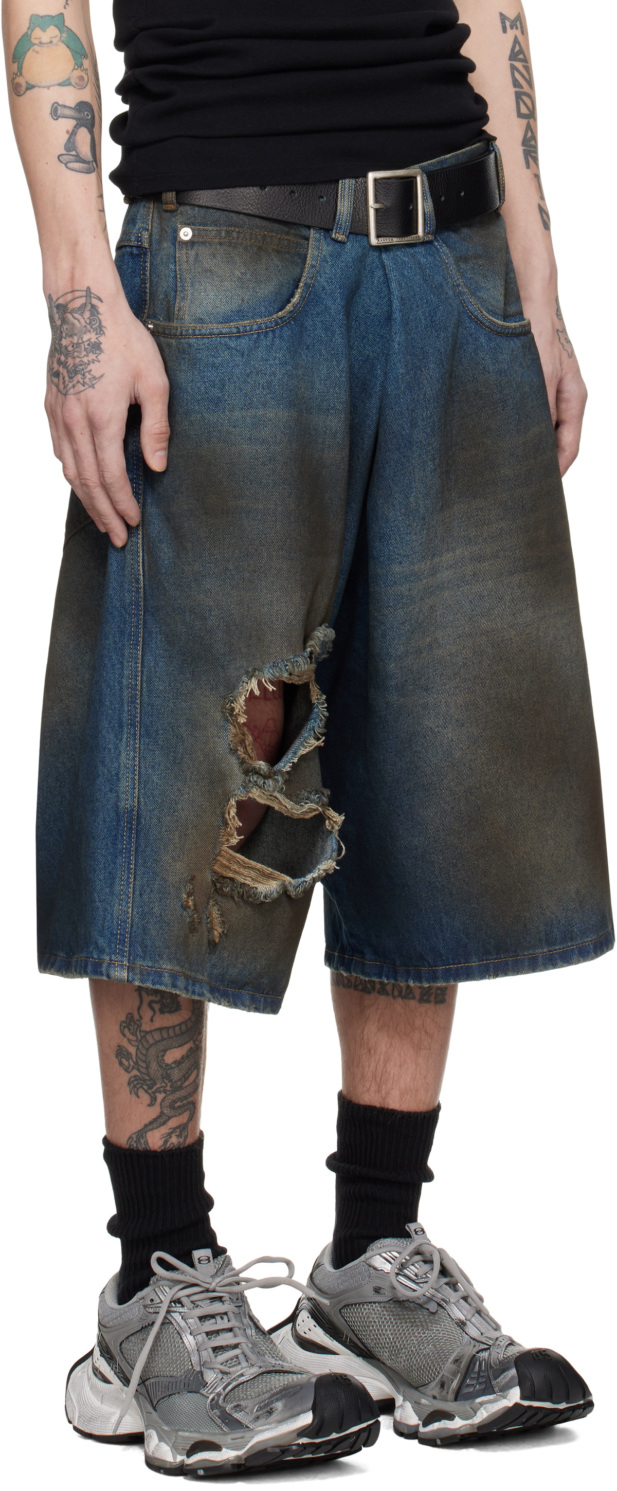 【関税込み】LU'U DAN ブルー Kriss Kross デニムショートパンツ LU'U DAN Blue Kriss Kross Denim Shorts LU'U DAN