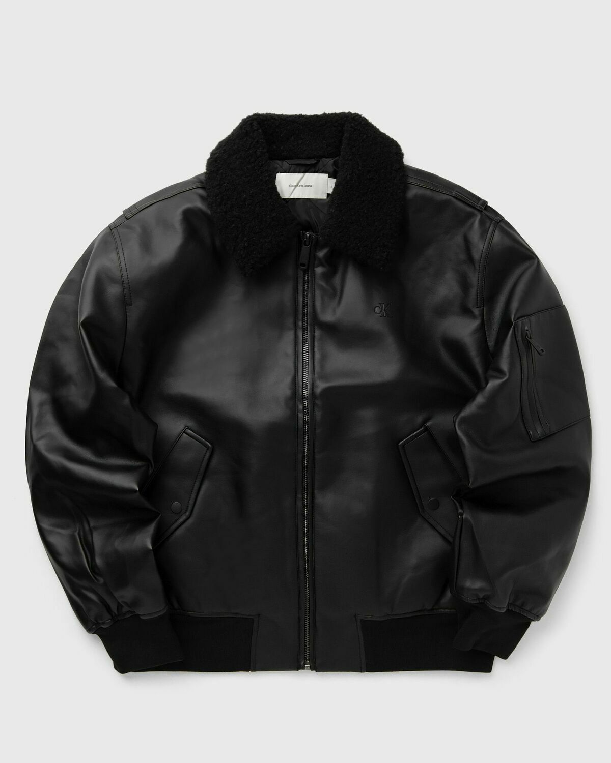 Calvin Klein Jeans FAUX LEATHER AVIATOR Black Mens Bomber Jacket