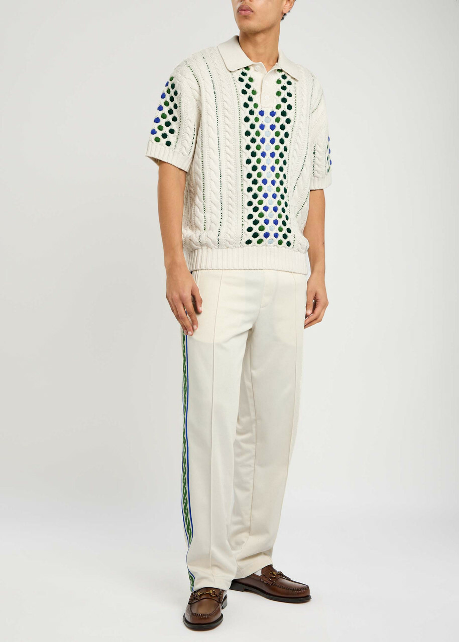 DRÔLE DE Monsieur Brode Patterned-intarsia Cotton-knit Polo Shirt Cream